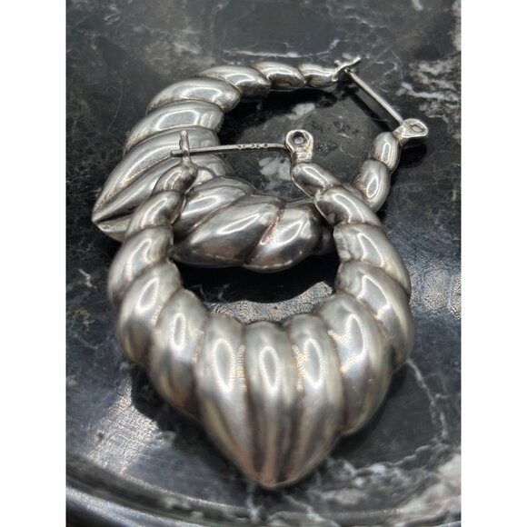 Sterling Silver Twisted Hoop Earrings 1.25 Inches Vintage Style Lightweight 9.5g - Picture 1 of 10